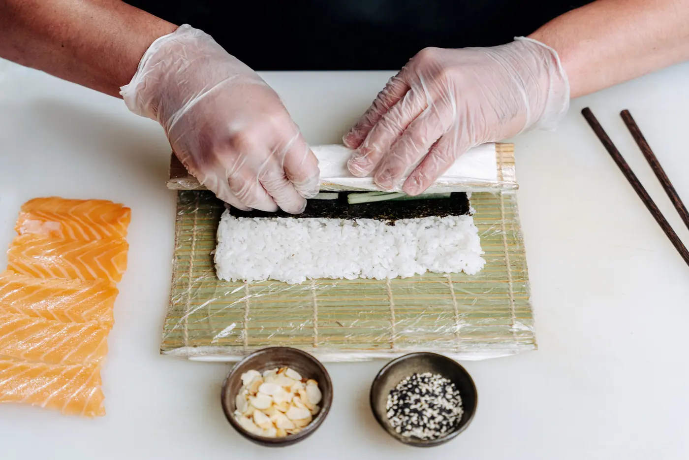 A bamboo mat with a roll on it