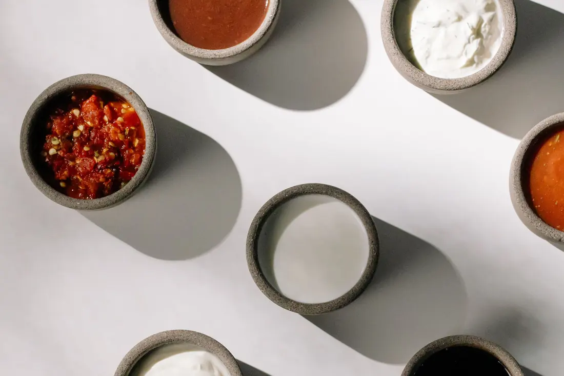 Small bowls of sauces