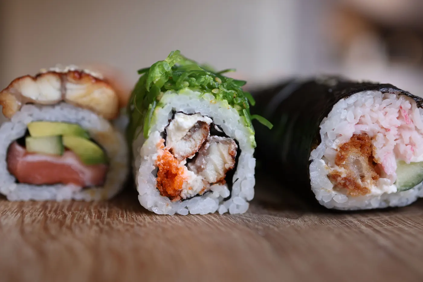 Roll pieces showing the dark seaweed wrapper