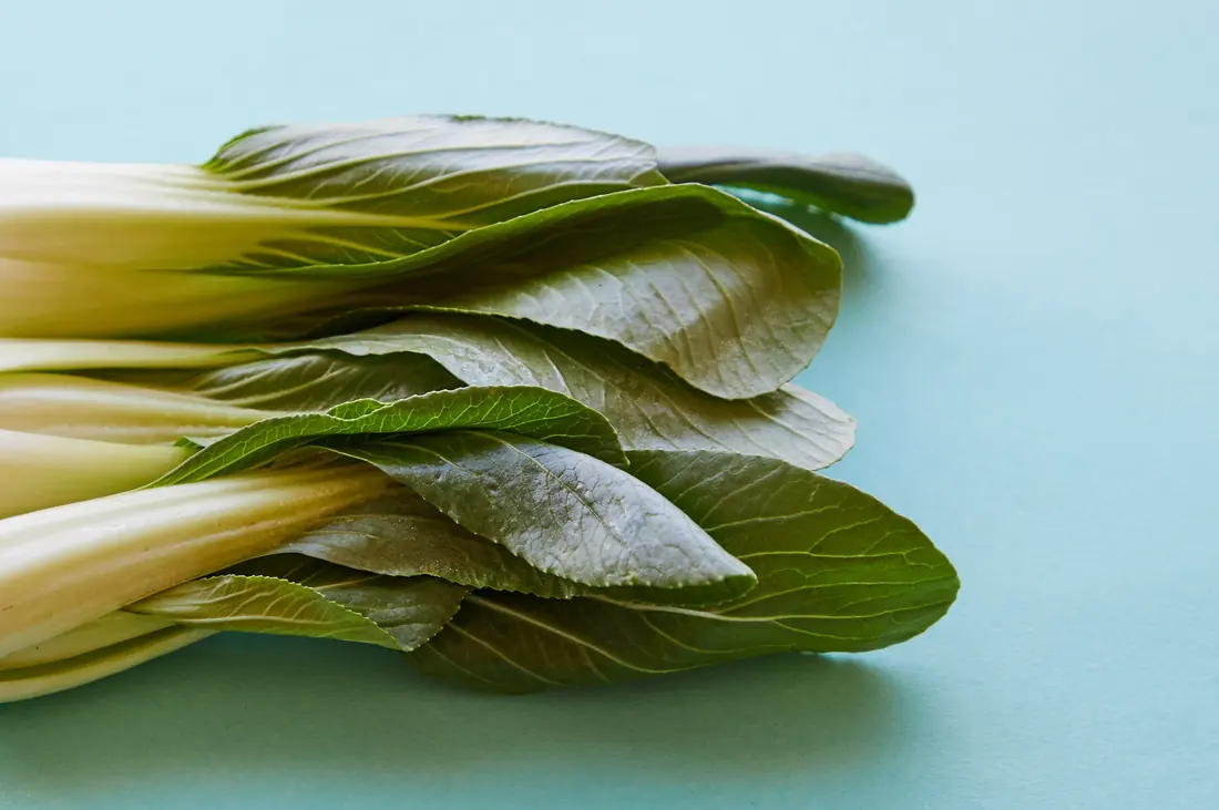 Bok choy leaves and pale stems