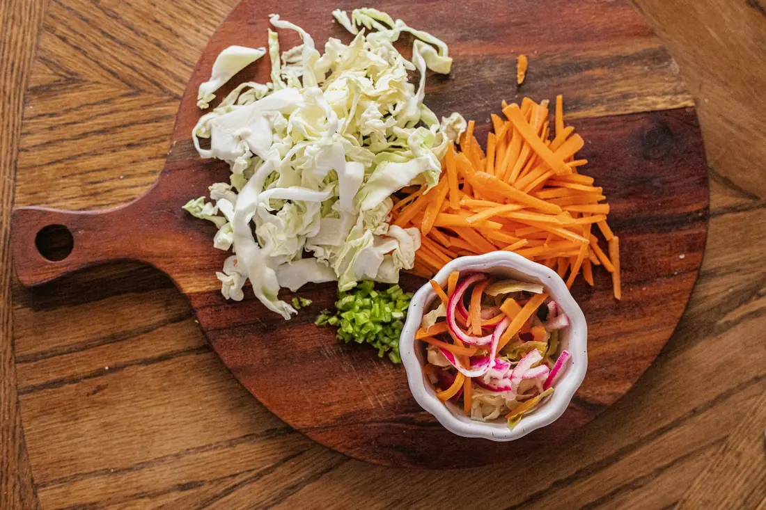 Sliced cabbage and carrot prepared for stir-frying