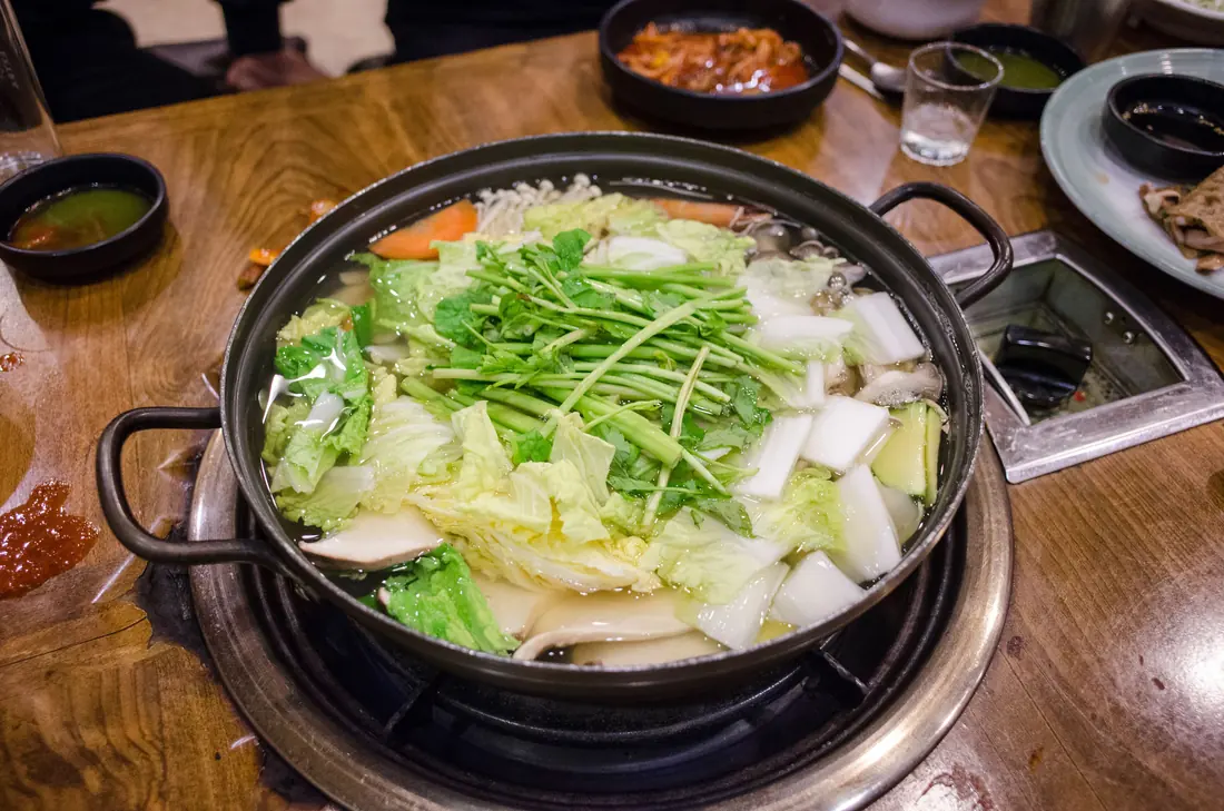 Cabbage in a simmering hot pot