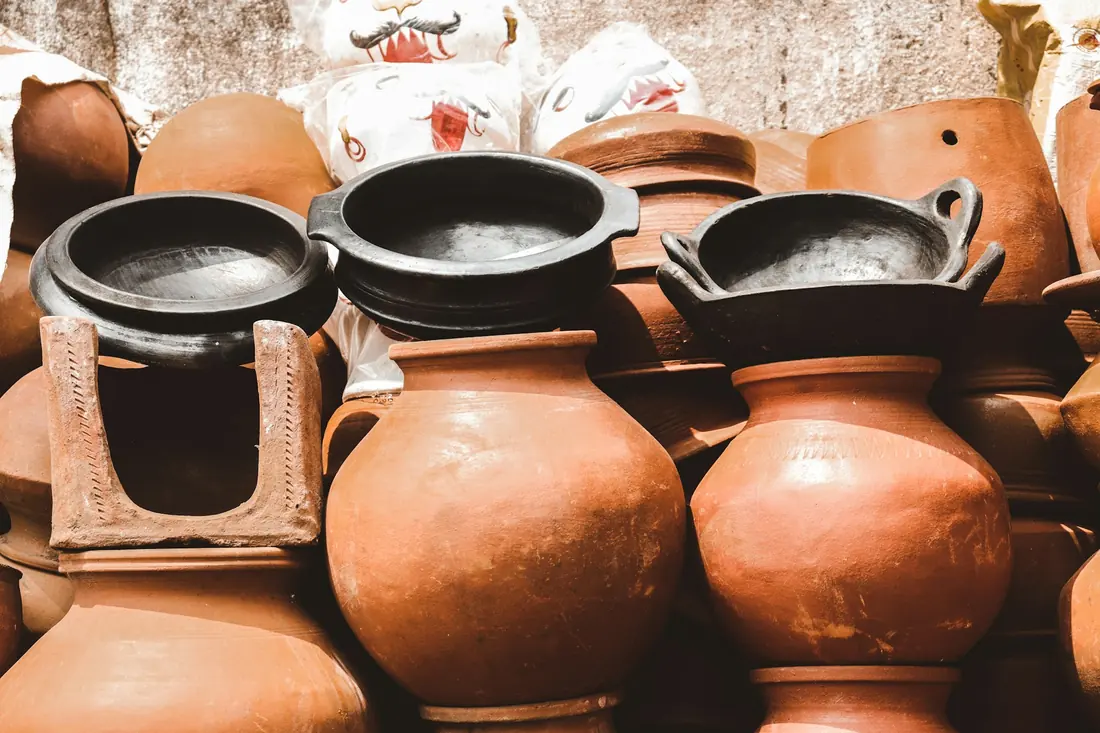 Large clay pots standing in a row