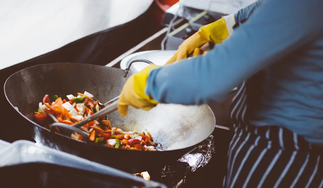 Diced vegetables tossed in a wok