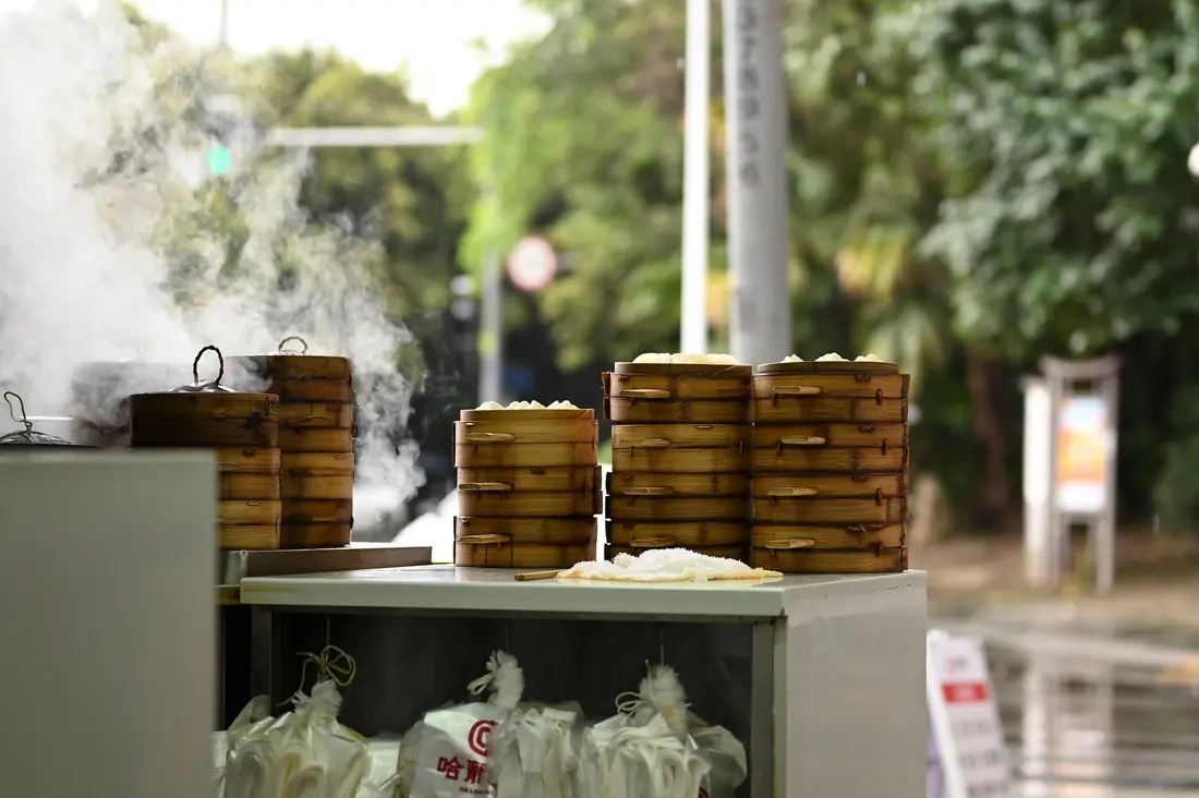 Steamers venting steam at a stall