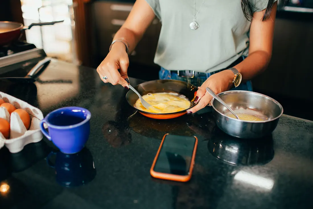 Eggs being beaten in a bowl