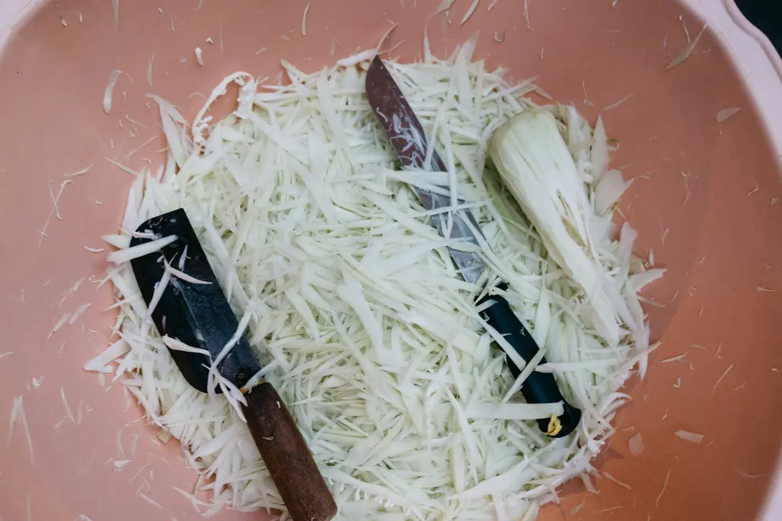 Finely shredded white vegetable