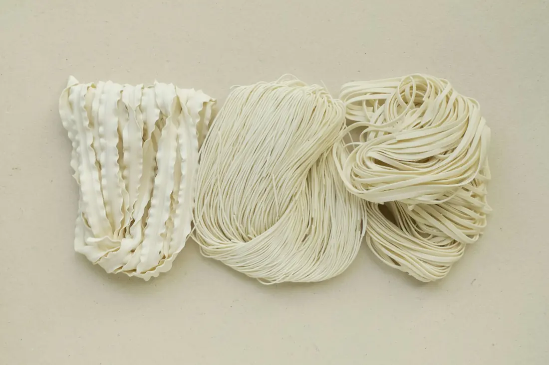 Flat rice noodles ready for a bowl of pho