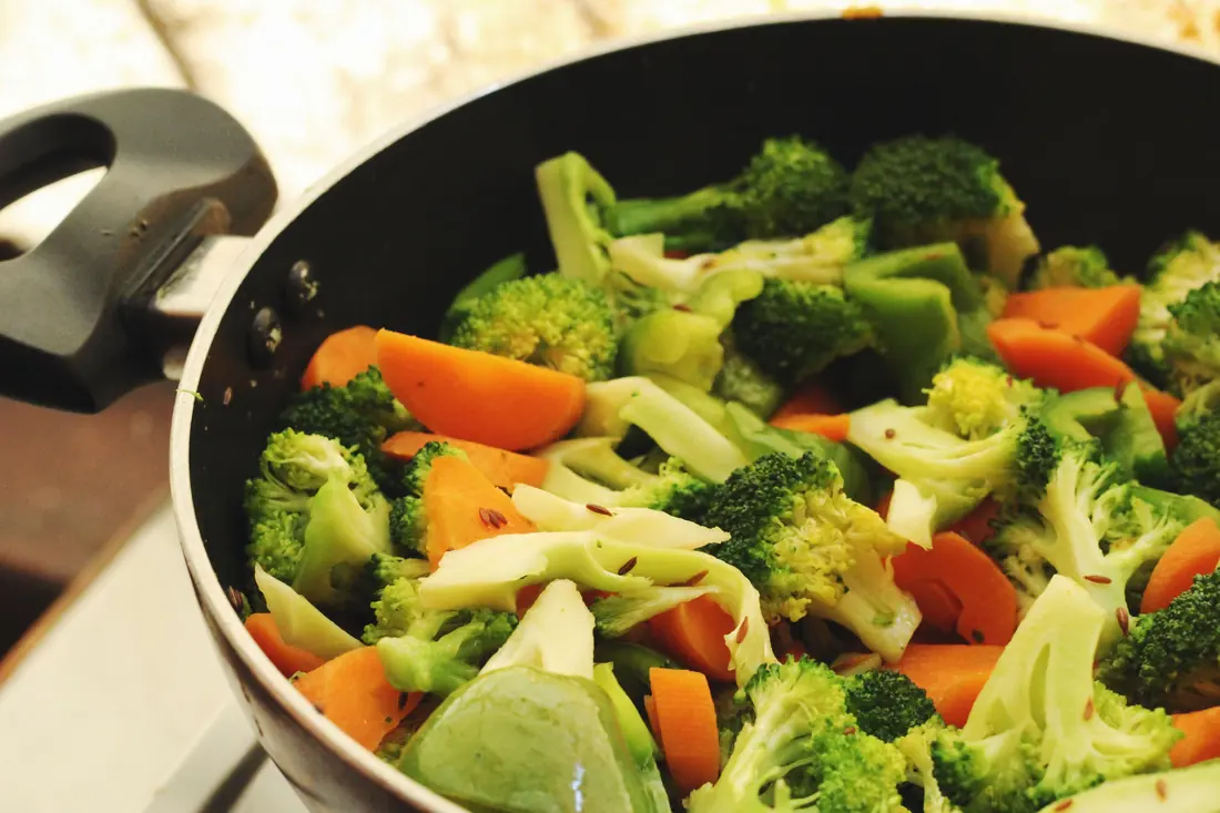 Mixed vegetables cooking in a pan