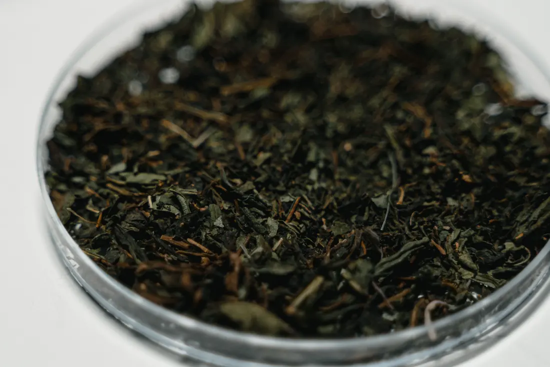 Loose green tea leaves