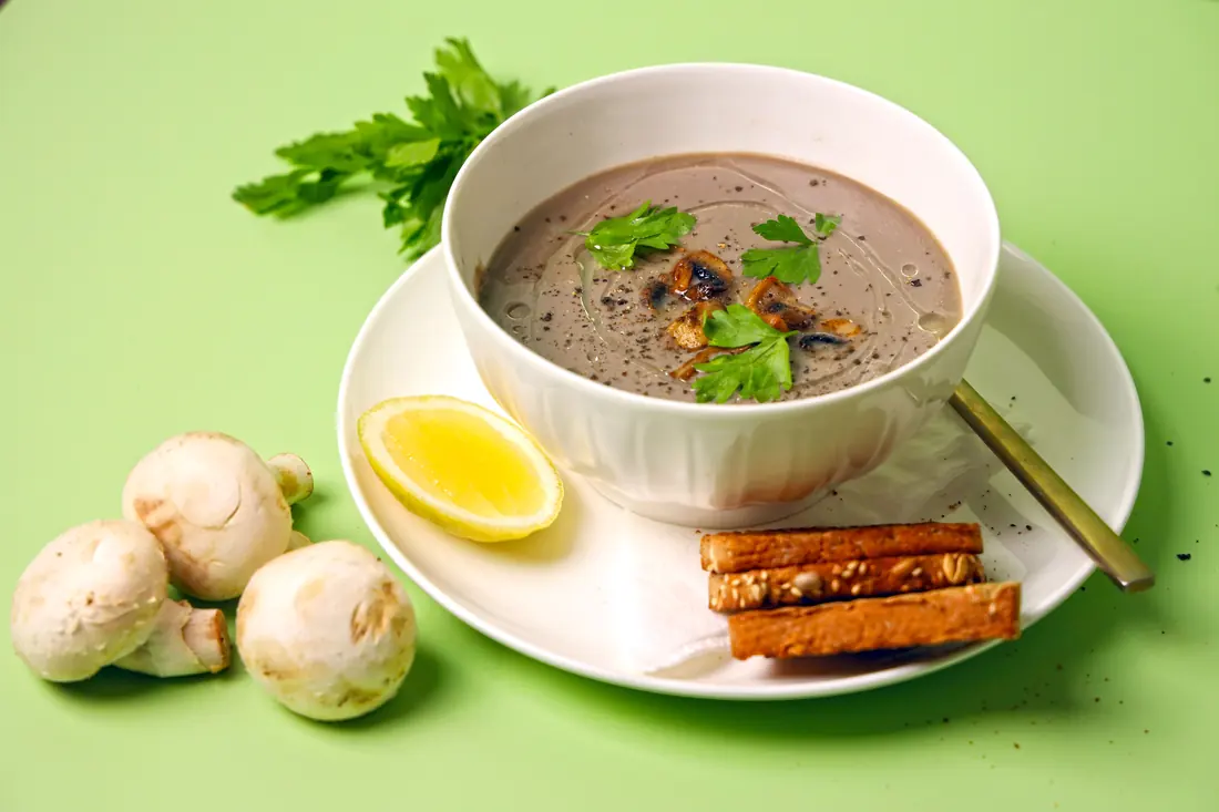 A bowl of mushroom soup
