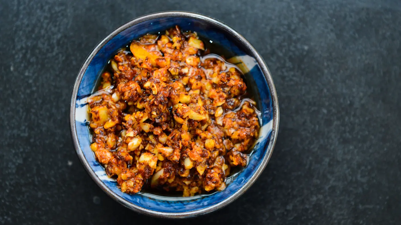 A bowl of crispy chilli oil