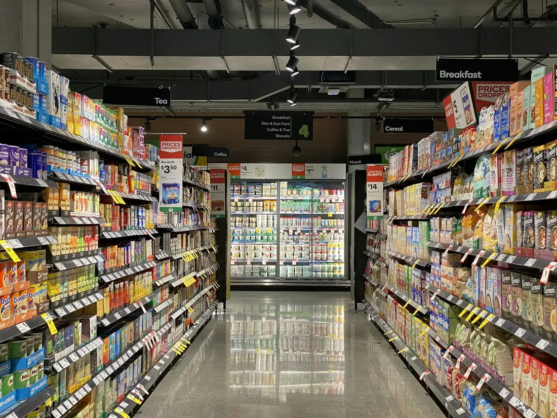 Chilled shelves in a grocery store