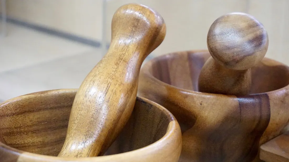 Wooden mortars and pestles