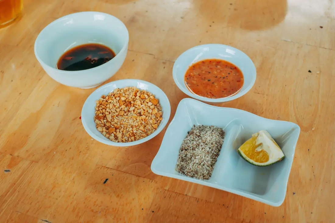 A dark sauce in a shallow dish