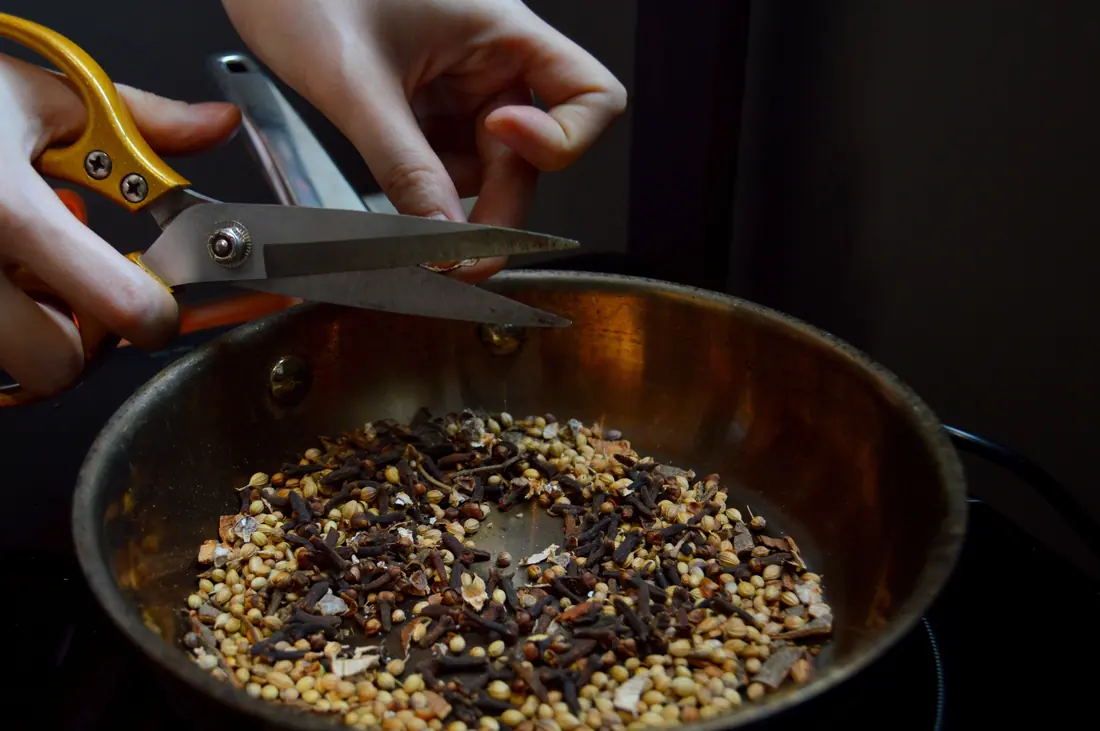 Whole spices in a pan