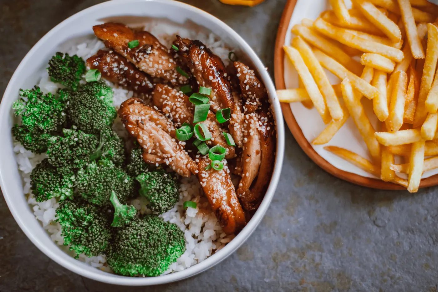 Sesame scattered over a rice bowl