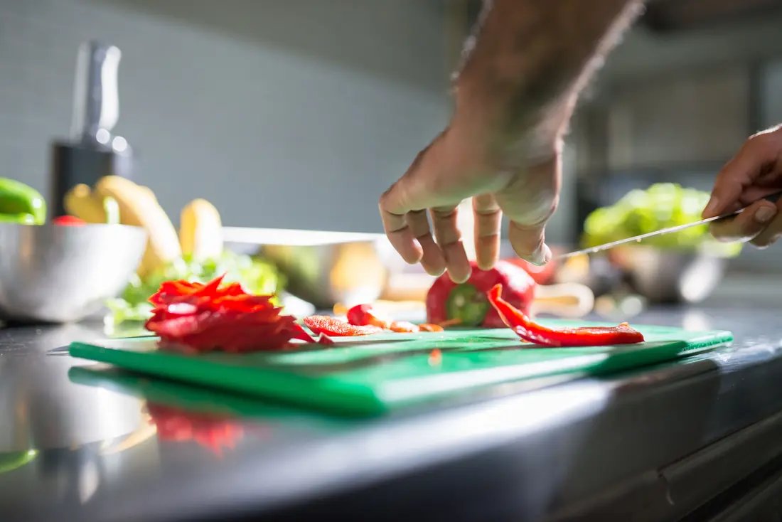 Chopped vegetables sorted on a bench