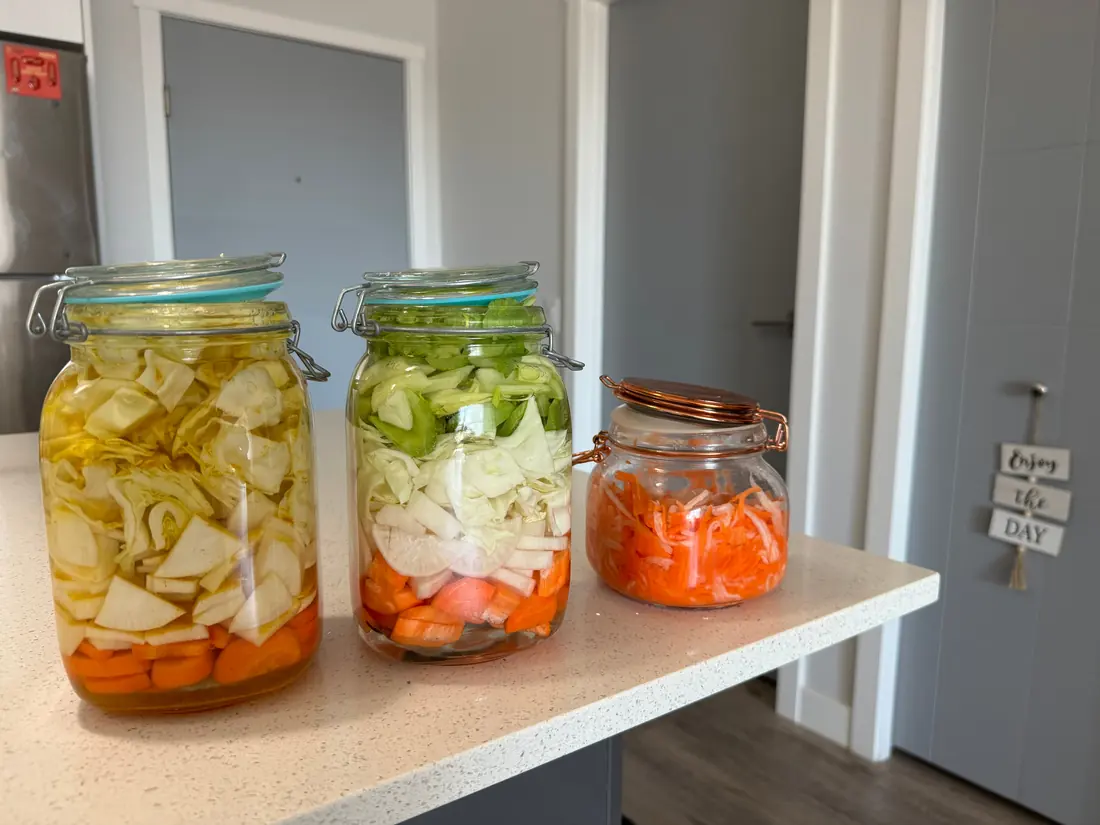 Vegetables packed in a glass jar